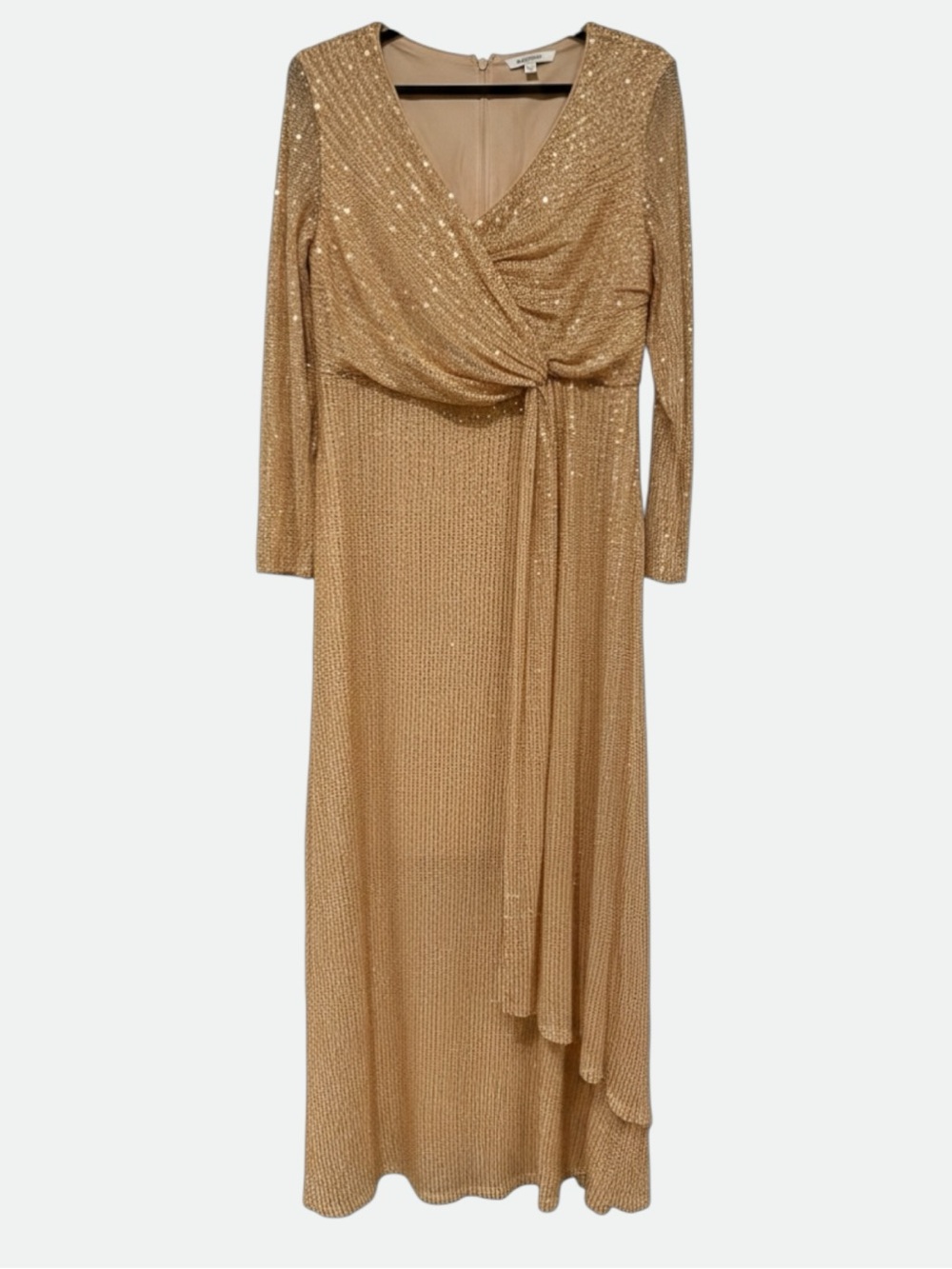 Gold Sequin Maxi Dress Wrap V-Neck Long Sleeve